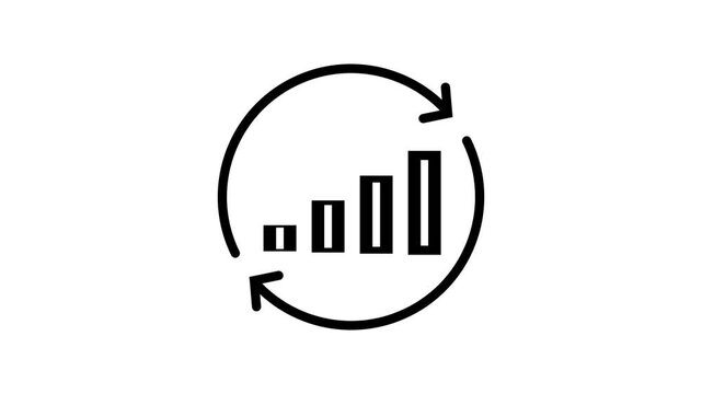 Minimalist Financial Growth Bar Chart Animated Icon with Rotating Cycle Arrows. Business Analytics, Profit Increase, Economy Dashboard UI Element Loop. Infographic Concept for Success.