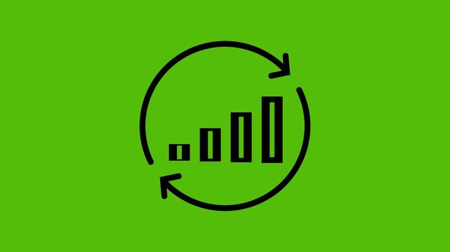 Minimalist Financial Growth Bar Chart Animated Icon with Rotating Cycle Arrows. Business Analytics, Profit Increase, Economy Dashboard UI Element Loop. Infographic Concept for Success.