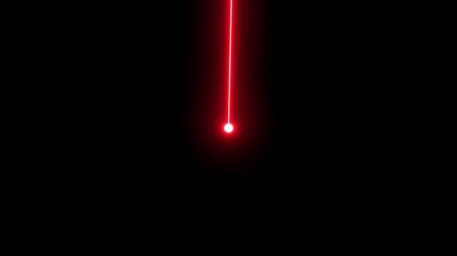 Bright red laser beam point with glowing light effect isolated on a deep black background for abstract design and digital technology concepts