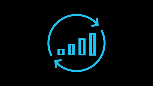 Minimalist Financial Growth Bar Chart Animated Icon with Rotating Cycle Arrows. Business Analytics, Profit Increase, Economy Dashboard UI Element Loop. Infographic Concept for Success.