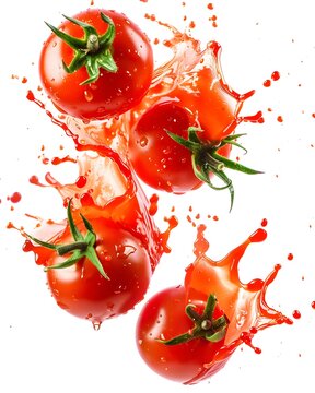 tomato splash cooking ingredient isolated on white background