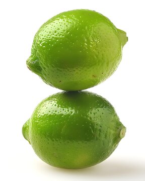 two limes stacked natural fruit composition isolated on white background
