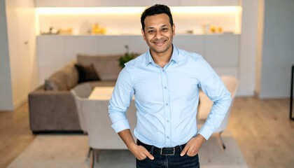 Fototapeta premium Smiling man in modern living room.