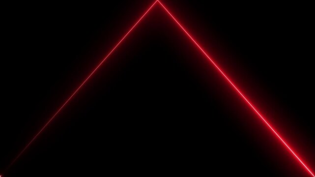 Abstract red neon light triangle frame glowing in the dark