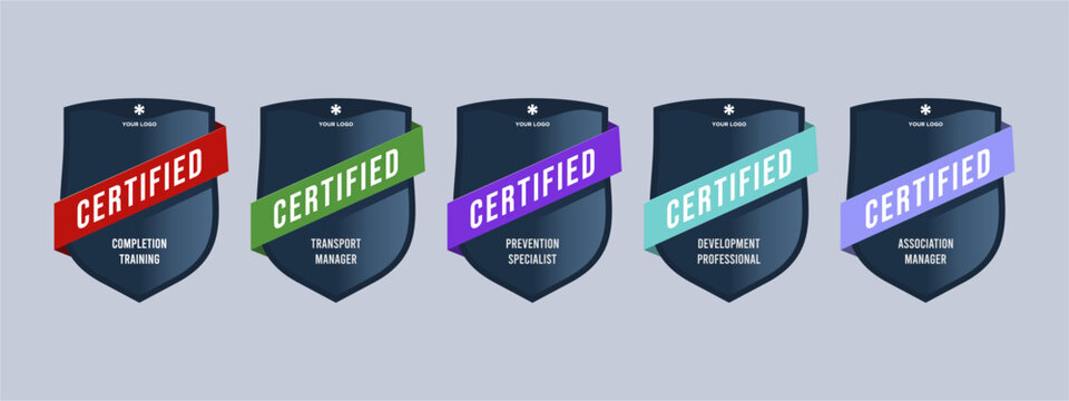 Modern Shield Badge Collection with Ribbon and Chevron Design