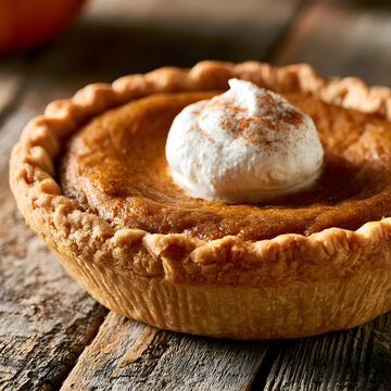 Pumpkin pie on a wooden rustic base