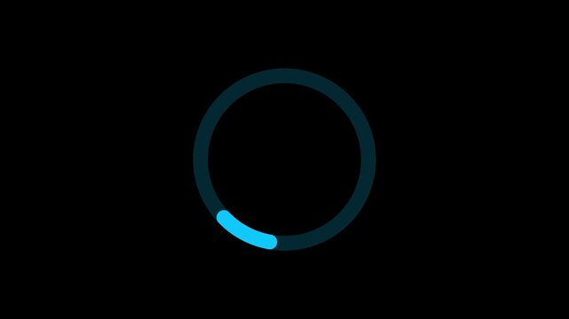 Blue Circular Loading Progress Bar Animation Loop. Minimalist Preloader UI Element, Futuristic Circular Processing Indicator, Digital Interface Buffer Screen Icon on Black Background.