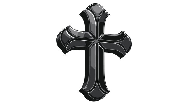 Ornate black cross with flared arms and beveled edges centered on white background
