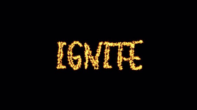 Flaming letters spelling ignite glowing bright orange yellow fire hot text graphic.