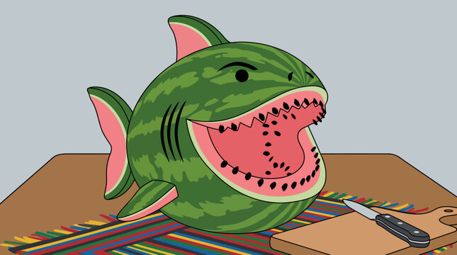 Watermelon shark cartoon fruit food.
