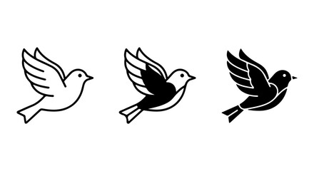 Fototapeta premium Flying Dove Icons, Bird Silhouette Vector Set, Freedom Symbol Graphics, Simple Outline and Solid Styles