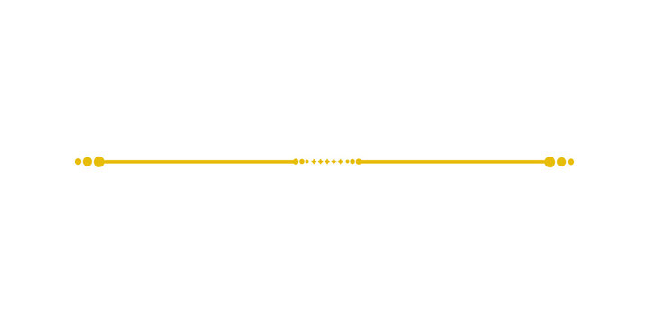 Golden yellow horizontal divider line with decorative dots and central pattern, isolated on transparent background