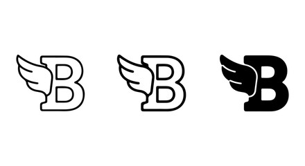 Winged Letter B Logos, Stylized Alphabet Icons, Black and White Branding Elements © shanto