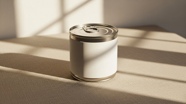 Minimalist Blank Tin Can Mockup with Soft Window Shadows