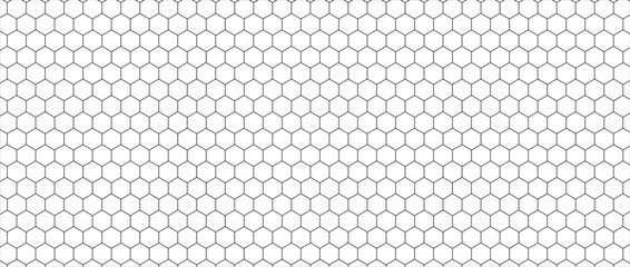 Repeated hexagon shapes pattern. Honeycomb background. Minimalistic print with hexahedrons. Mosaic geometric texture. Tile floor, fence or fishnet surface. Vector graphic illustration. © Muhammad