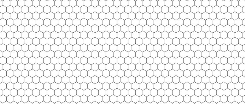 Repeated hexagon shapes pattern. Honeycomb background. Minimalistic print with hexahedrons. Mosaic geometric texture. Tile floor, fence or fishnet surface. Vector graphic illustration.