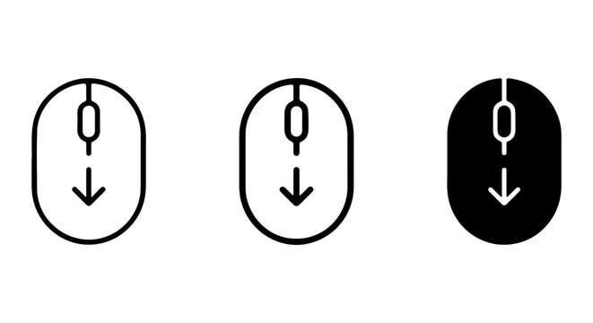 Minimalist Computer Mouse Icons, Scroll Down Symbol, Vector Set for Web and UI Design