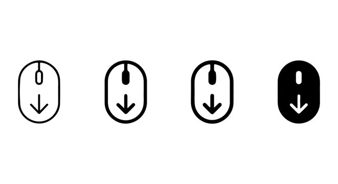 Computer Mouse Icons, Scroll Down Symbols, Navigation Clicks, Digital Interface Elements