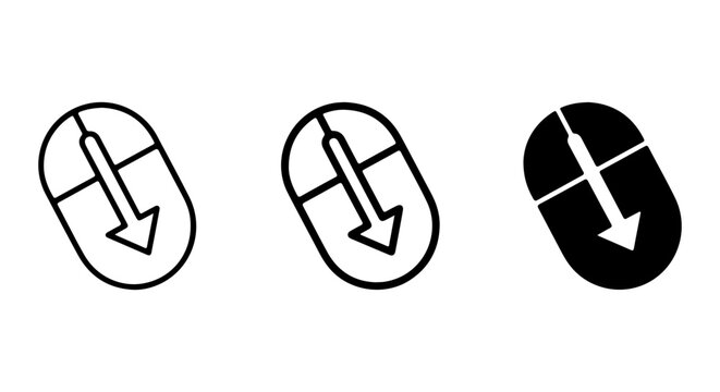 Computer Mouse Scroll Wheel Icons, Digital Navigation Symbols, Vector Clicks and Cursors