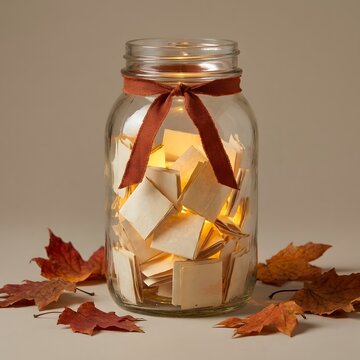 Glass Jar with Paper Notes Autumn Craft Decor