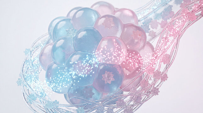 3D abstract illustration of alveoli and gas exchange inspired by Kohakutou candy 琥珀糖をイメージした肺胞とガス交換の3D抽象イメージイラスト
