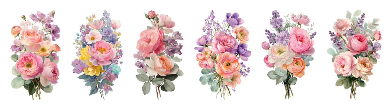 PNG Vintage floral bouquet illustration on transparent background