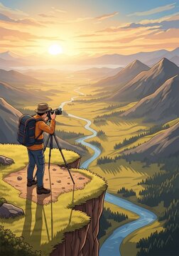 Golden hour quest: Capturing a river's winding path from the edge of the world.