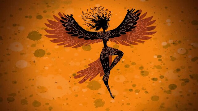 harpy bird woman flying in ancient greek amphora style