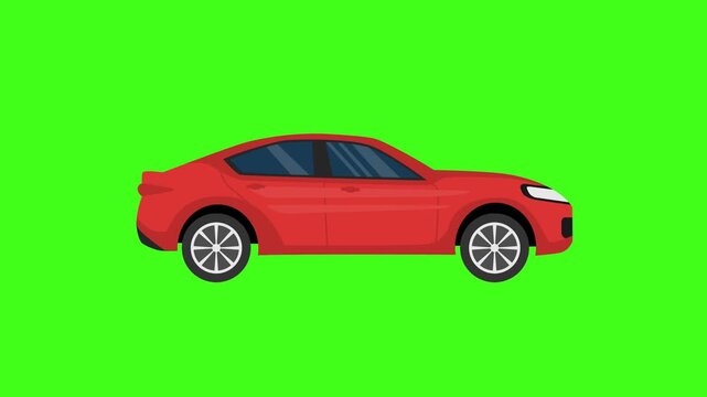 red car driving moving flat cartoon on green screen