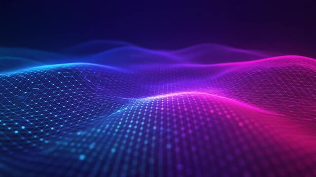 Macro sweep abstract wave grid illuminated blue pink neon gradients