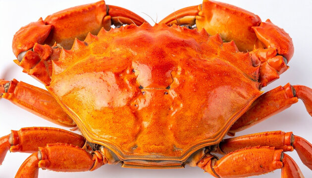Boiled whole red crab isolated on white background, steamed mud crab, delicious seafood