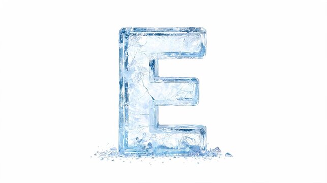 E Alphabet Hyper Realistic Ice Uppercase Letters Isolated on White Background