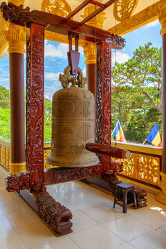 Large bell at Chua Tam An temple in Dalat, Vietnam