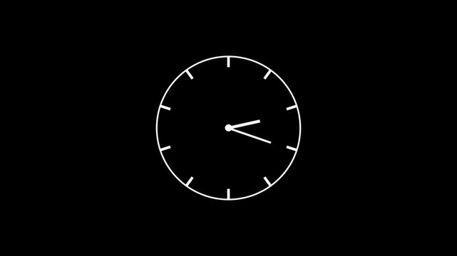 White clock on black background animation day time. Footage. Transparent background.