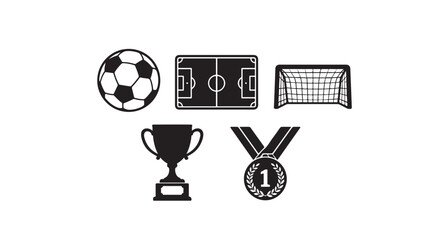 Soccer Football Champion Icons Set - Ball, Field, Goal, Trophy & Medal Vector © Sohale