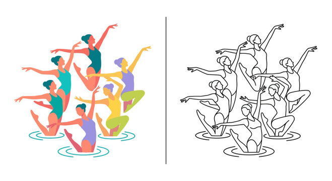 Synchronized Swimming Team Performing Water Ballet Routine