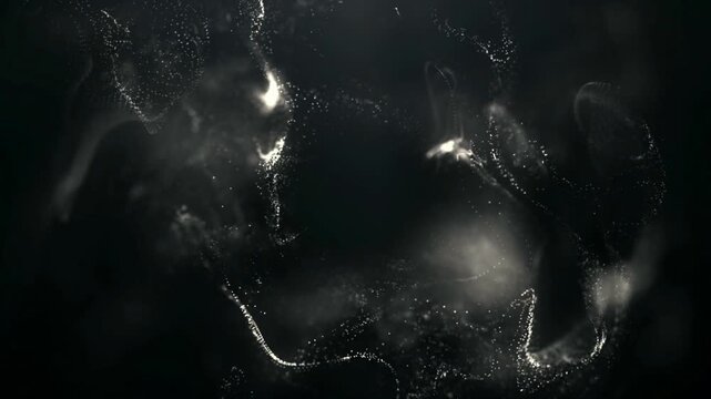 Smoke particles swirl in a dark void to create an ethereal and mysterious atmosphere that suggests deep space or cosmic energy.