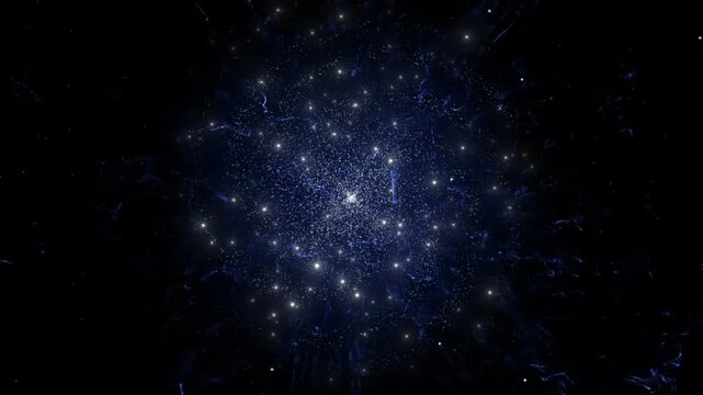 Starfield cluster radiates brilliant white light across a deep dark void to create a sense of infinite cosmic expansion and mystery.