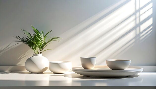 Minimalist table setting with plant.