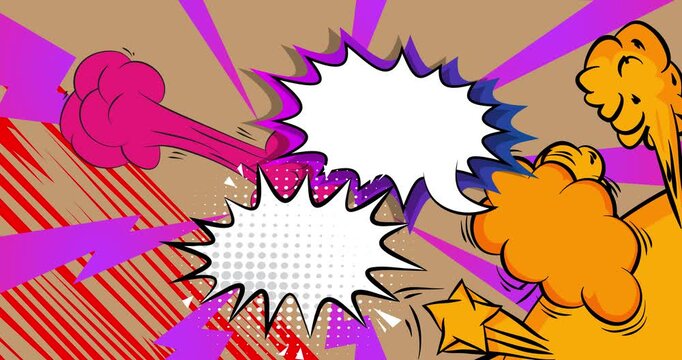 Cartoon background animation, comic book backdrop video. Retro comics pop art design.