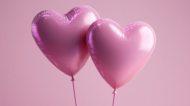 Two romantic pink heart balloons on a soft pastel background, perfect for love and celebration themes.