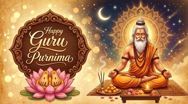 happy guru Purnima Indian Festival honoring of spiritual teacher vector poster