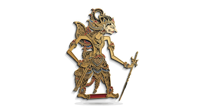 A traditional Balinese dancer performs with intricate costume and makeup on stage.