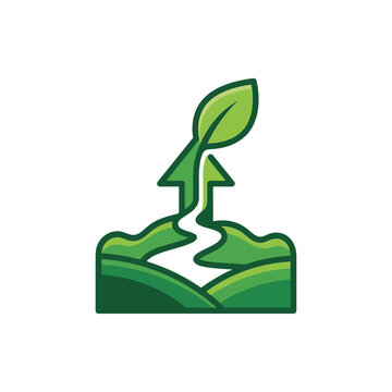 Growth icon with winding path and green leaf.