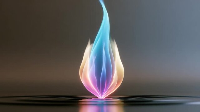 Vibrant Flame with Blue and Pink Colors Rising from Water Surface