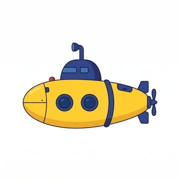 Cute yellow submarine with blue accents and round windows