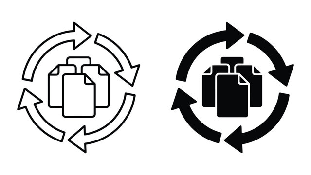 Document syncing or file backup icons with document rotation transfer