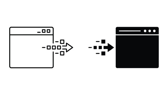Data export file transfer window interface icon set with transfer, interface
