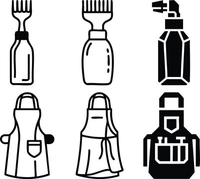 Sentences for grooming accessories and shop aprons in natural scene