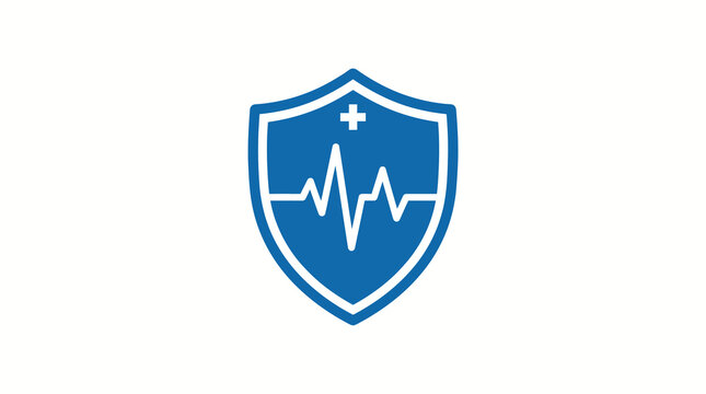 Health medical insurance icon with heartbeat line on blue shield vector illustration